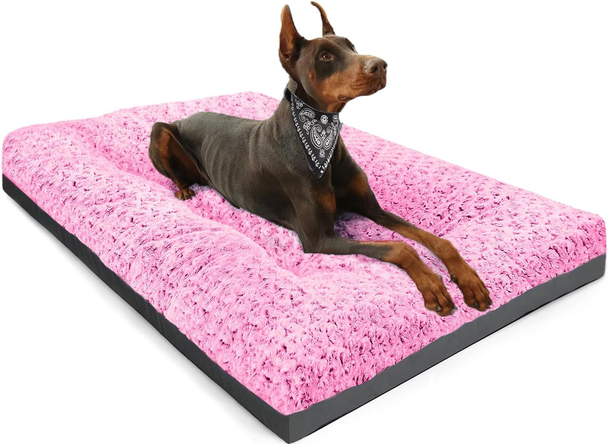 POCBLUE Deluxe Washable Dog Bed for Large Dogs Dog Crate Mat 35 Inch - 47.0"L x 29.0"W x 3.5"Th / Pink