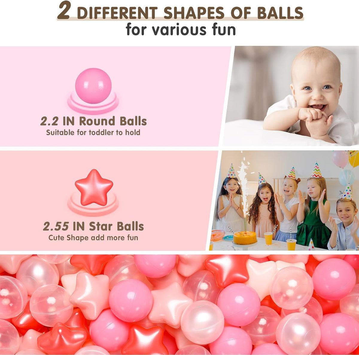 Realhaha Ball Pit Balls Star Shapes Plasticballs for Ballpit Playpen – Fun for Kids & Family - Pearl Red Beige Clear / 500 - image 2