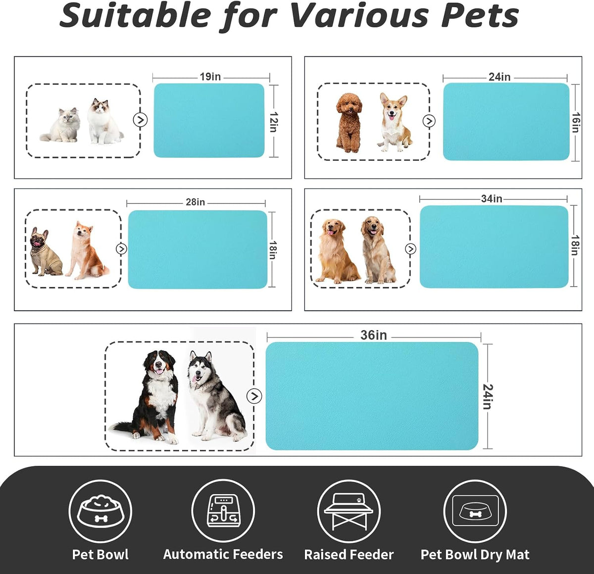 HotLive Dog Food Mat, Absorbent Cat Mat for Food and Water - Teal / 24"L x 16"W - image 2