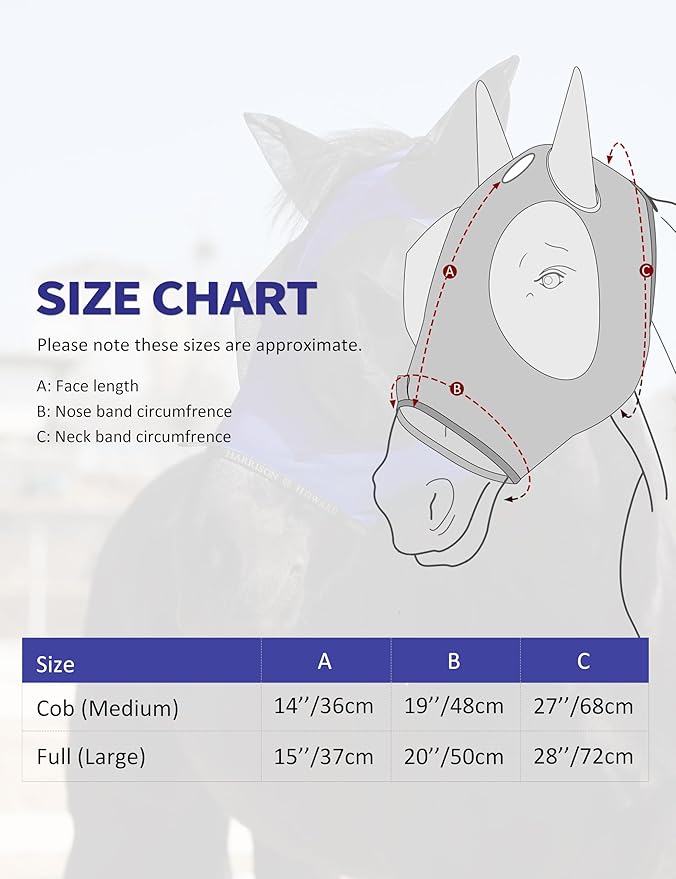 Harrison Howard Horse Fly Mask with Forelock Opening Stretch Breathable and Comfortable for Horses UV -Protection Navy M