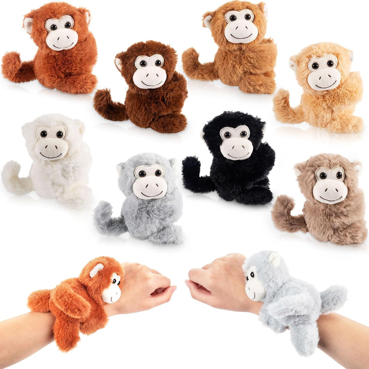 Liliful 8 Pack Kids Plush Gifts Stuffed Animal Slap Bracelets - Monkeys