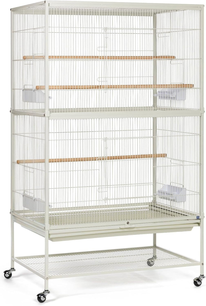Prevue Pet Products Wrought Iron Bird Flight Cage w/Wheels, L - Flight Bird Cage - White / 31.0"L x 20.5"W x 53.0"H