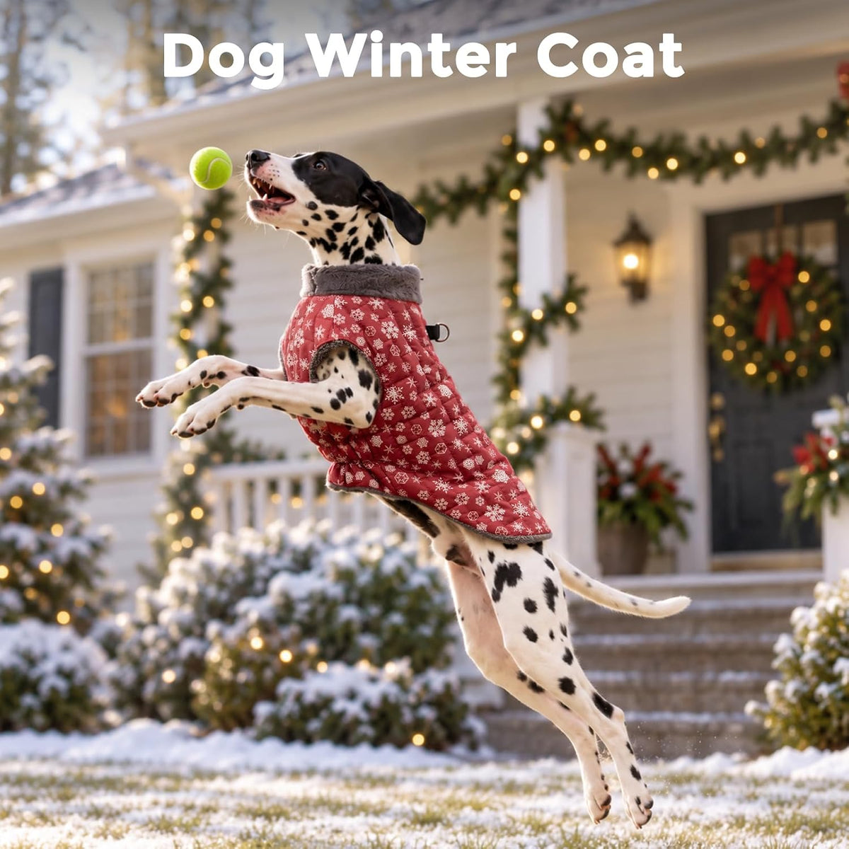 Fleece Dog Jacket for Small Dogs, Puppy Coat with Harness - Snow Pattern / X-Large - image 2