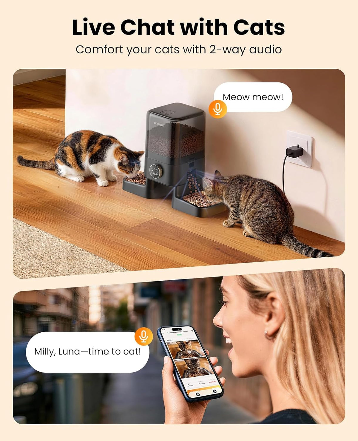 oneisall Automatic Cat Feeder for 2 Cats Pets, 20 Cups/5L – Essentials for Cats - Corded Dual Camera - image 4