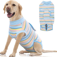 FUAMEY Recovery Suit for Dogs After Surgery,Soft Breathable Dog Bodysuit E-Collar & Cone Alternative Surgical Suit,Male Female Dog Neuter Spay Suits Anti Licking Wounds Onesie Blue Yellow Stripes XXL