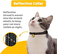BirdsBeSafe® Break Away Cat Collar with Bell, Reflective Thread for Night Visibility, Comfortable Elastic Stretch Cat Collar to Protect Cat from Getting Stuck in The Garden.