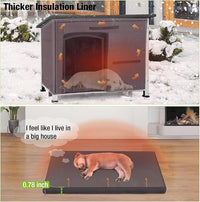 GUTINNEEN Dog House Insulated Outdoor Dog Kennel with Liner for Winter Large(Grey and White)