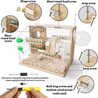 11 in 1 Wooden Hamster Cage with All Accessories, 15.8 Inch 3-Layer Dwarf Hamster Cage Acrylic,Small Animal Cages, Pastoral Style Mouse Cage for Pet Mice, Hedgehog, with Stairs, Fences and Swing