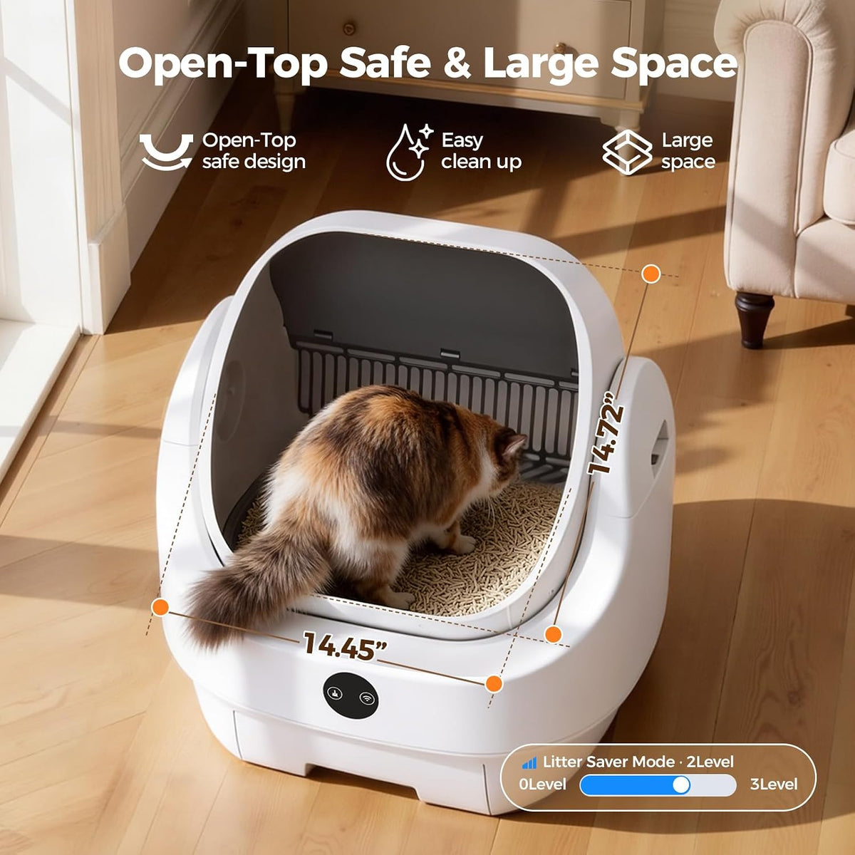 Open-Top Automatic Litter Box, Odor Control, Ready to Use - White-1 - image 4