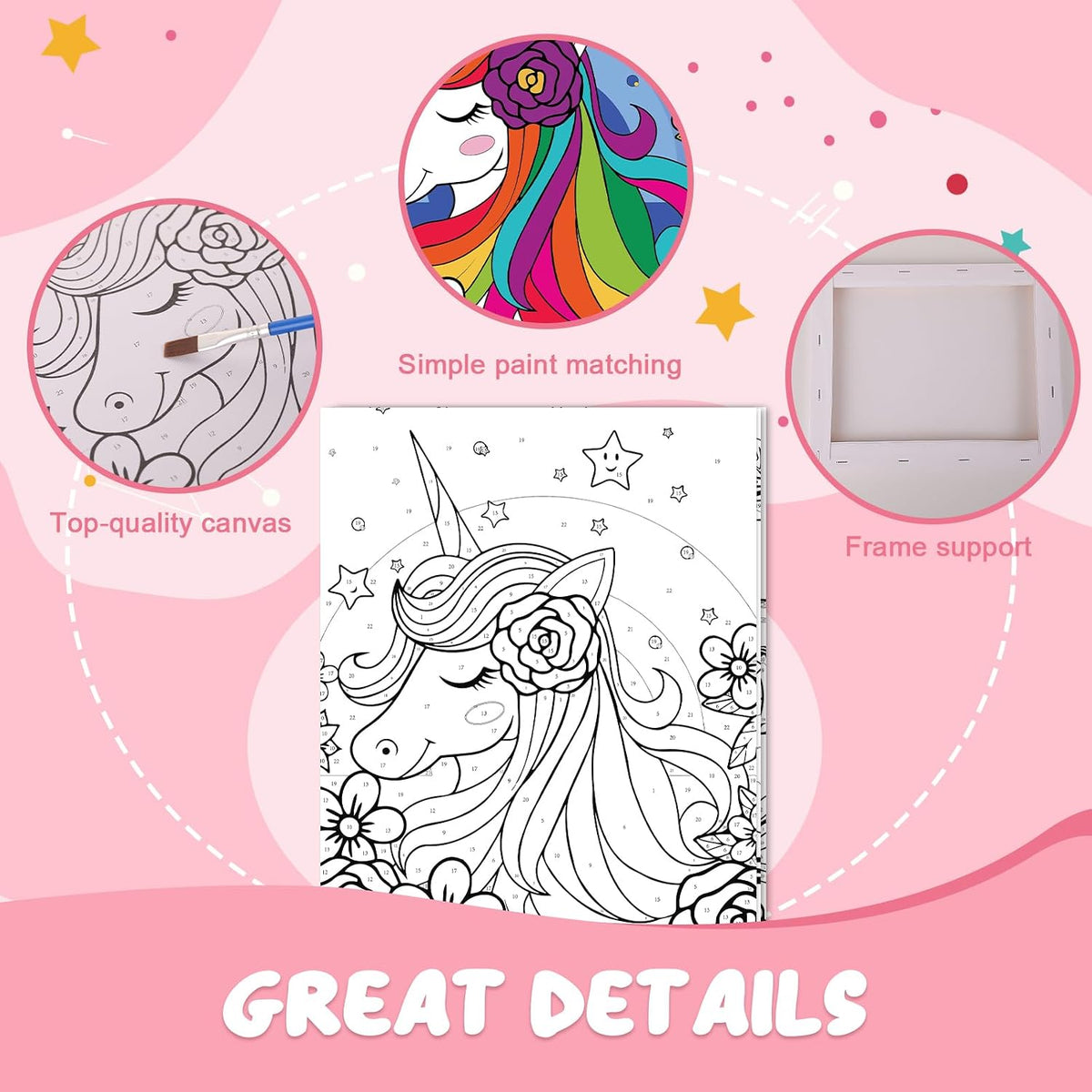 Jovial & Joyful kids paint by number kit with three framed animal canvases and paint pots - view 20