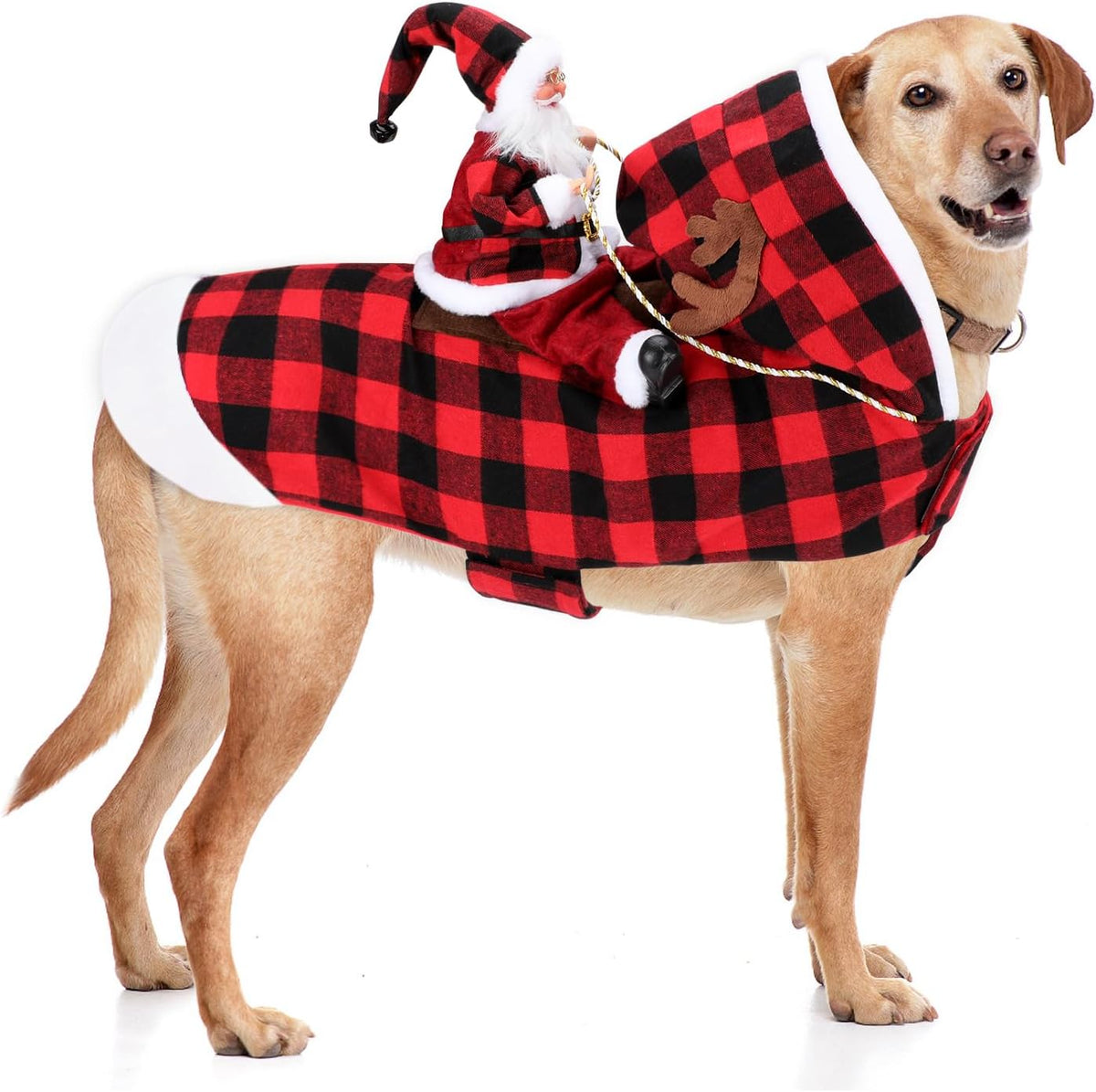 Santa Dog Costume, Dog Christmas Outfit, Riding Pet Costume - Plaid / XXXL(Neck:23.6-29.5'' Chest:27.5-37.4")