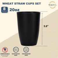 Wrova set of 8 black reusable wheat straw cups, 20 oz, stackable - view 38