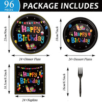 Tevxj navy blue and silver happy birthday tableware set with plates, napkins and forks for 24 - view 29