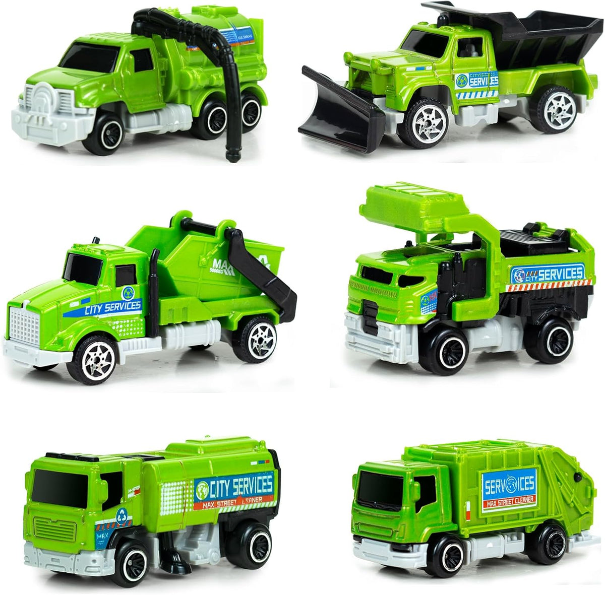 Tcvents 6-piece set of yellow diecast mini construction trucks including excavator and dump truck - view 2