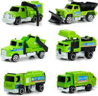 Tcvents 6-piece set of yellow diecast mini construction trucks including excavator and dump truck - view 2