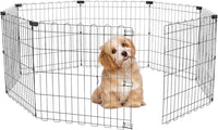 Foldable Dog Playpen 24" Height 8 Panels Metal Exercise Pen No Door - Indoor/Outdoor Puppy Playpen for Small Dogs, Portable Pet Fence for Yard Garden Camping, Black