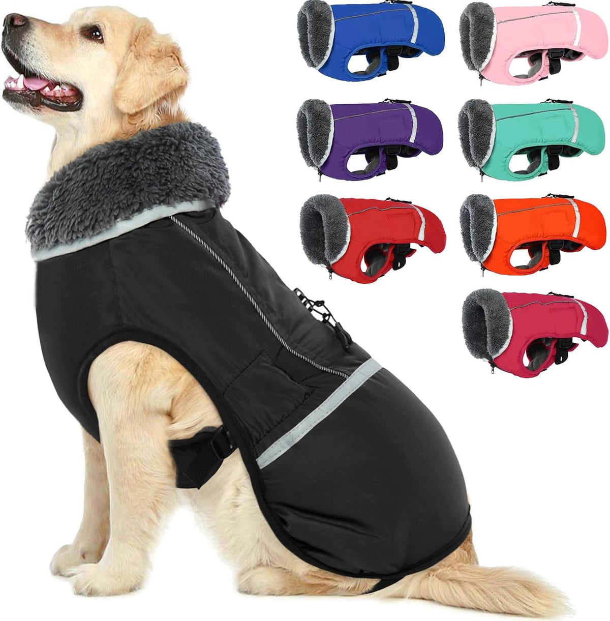 QBLEEV Warm Dog Coat, Reflective Dog Jacket - Black / XX-Large
