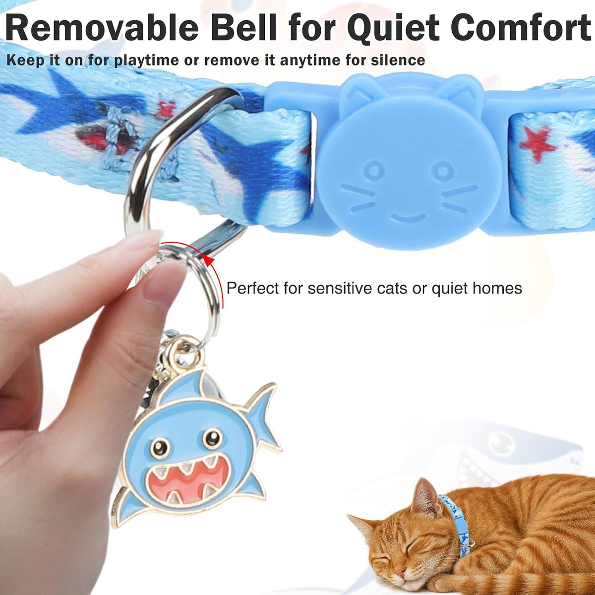 Cat Collar Breakaway, Soft Kitten Collar with Bell, Daisy - Shark Duck Dinosaur (Pack of 3) - image 3