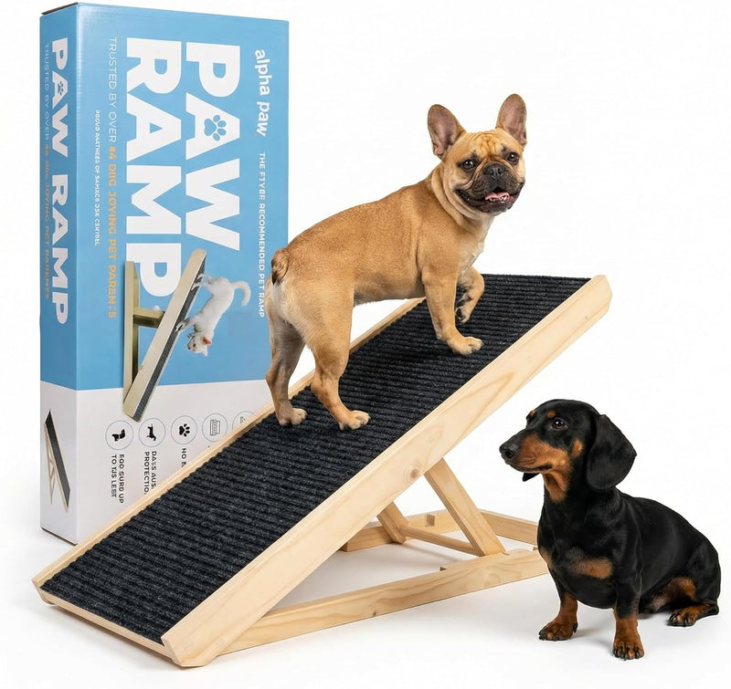 AlphaPaw, Original Natural Wood PawRamp for Small & Large Dogs - Full Size Bed Height - 24" / Darkbrown