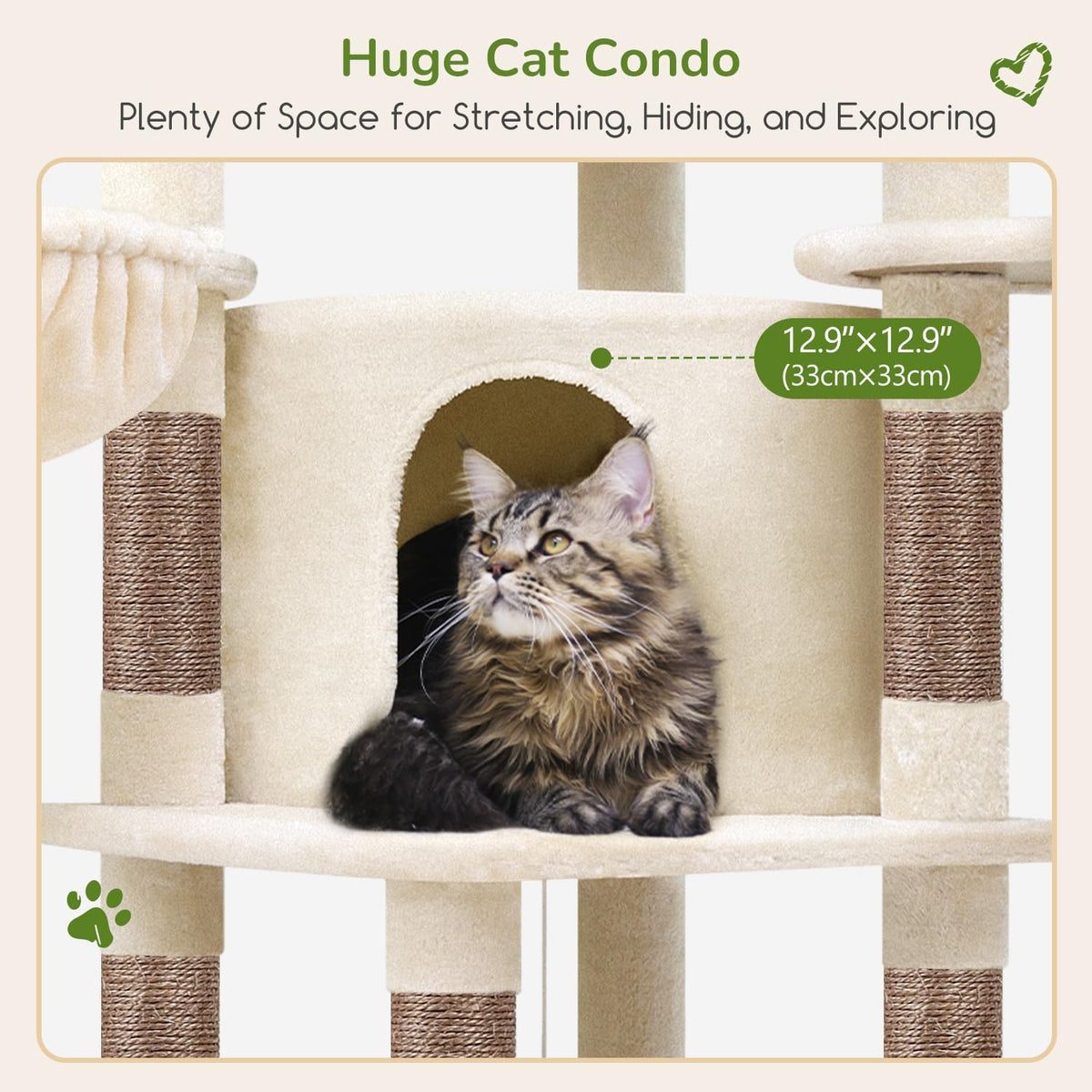 Globlazer Corner Stable Cat Tree Tower with Scratching Post, C51 - 51inch / Beige - image 4