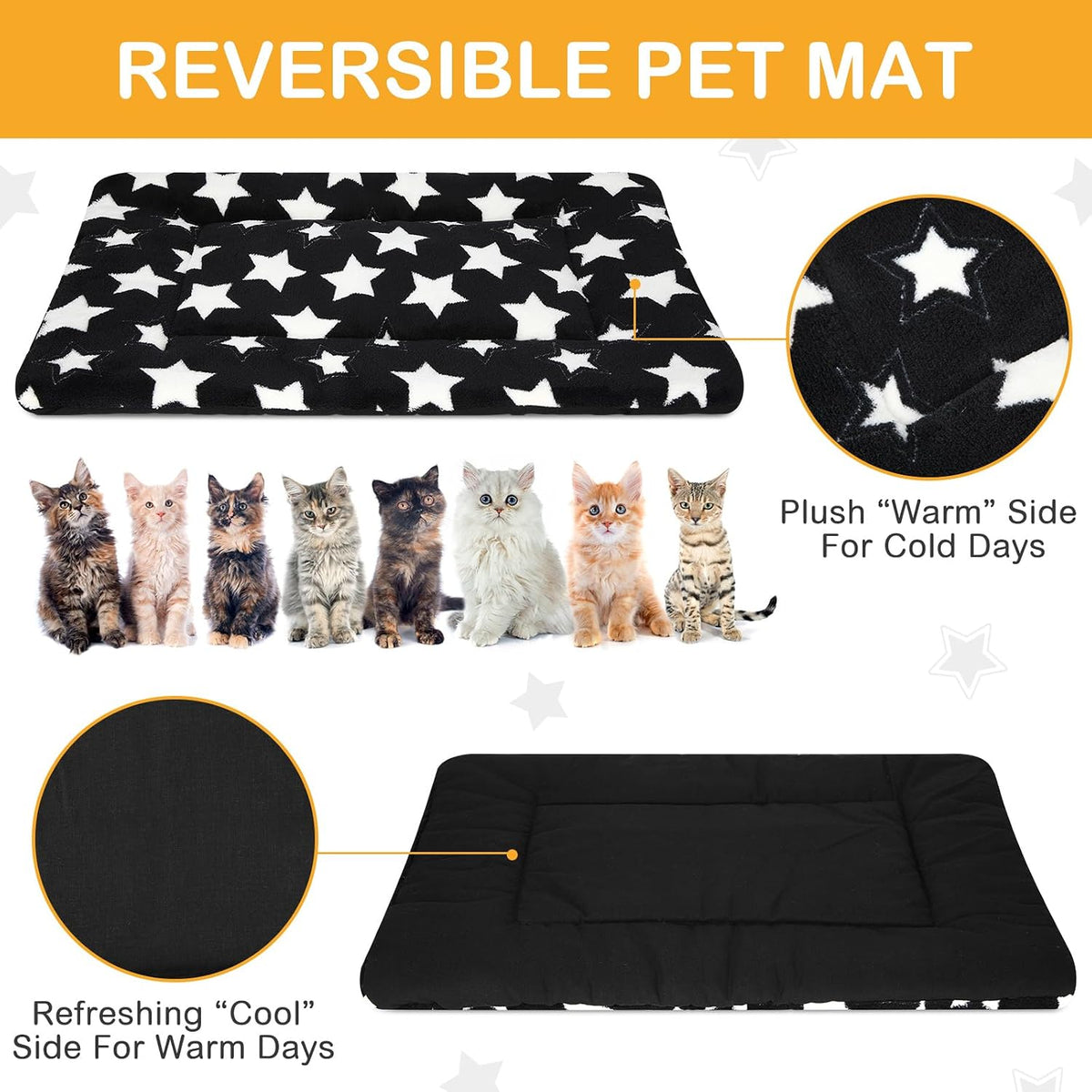 4 Pcs Dog Crate Pads Soft Warm - Rectangular 18 x 14 x 1.6 Inch / Star / Black - image 3