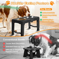 Elevated Bowls, 4 Height Adjustable Raised Stand With 2 Thick 50oz Stainless Steel Food Bowls - Black / 7.1" for Medium Dogs - image 3