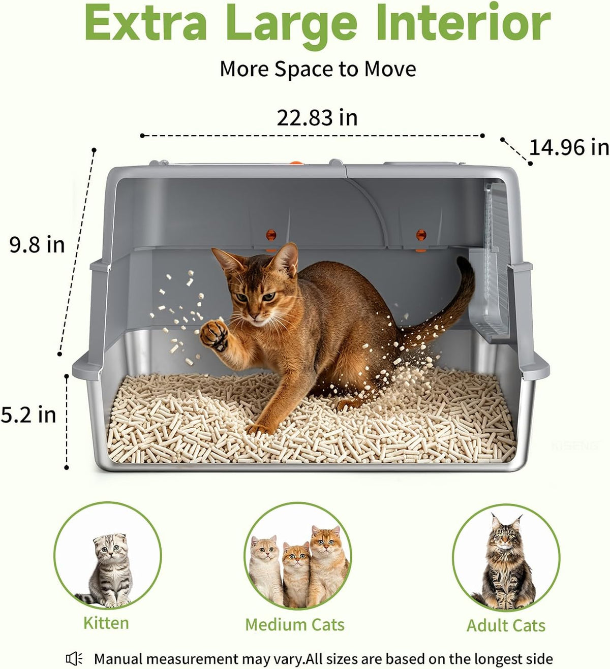 Enclosed Stainless Steel Litter Box - Grey XL - image 2