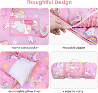 Kids Nap Mat Portable Slumber Bags with Removable Pillow and Blanket - Gradient Unicorn - image 3