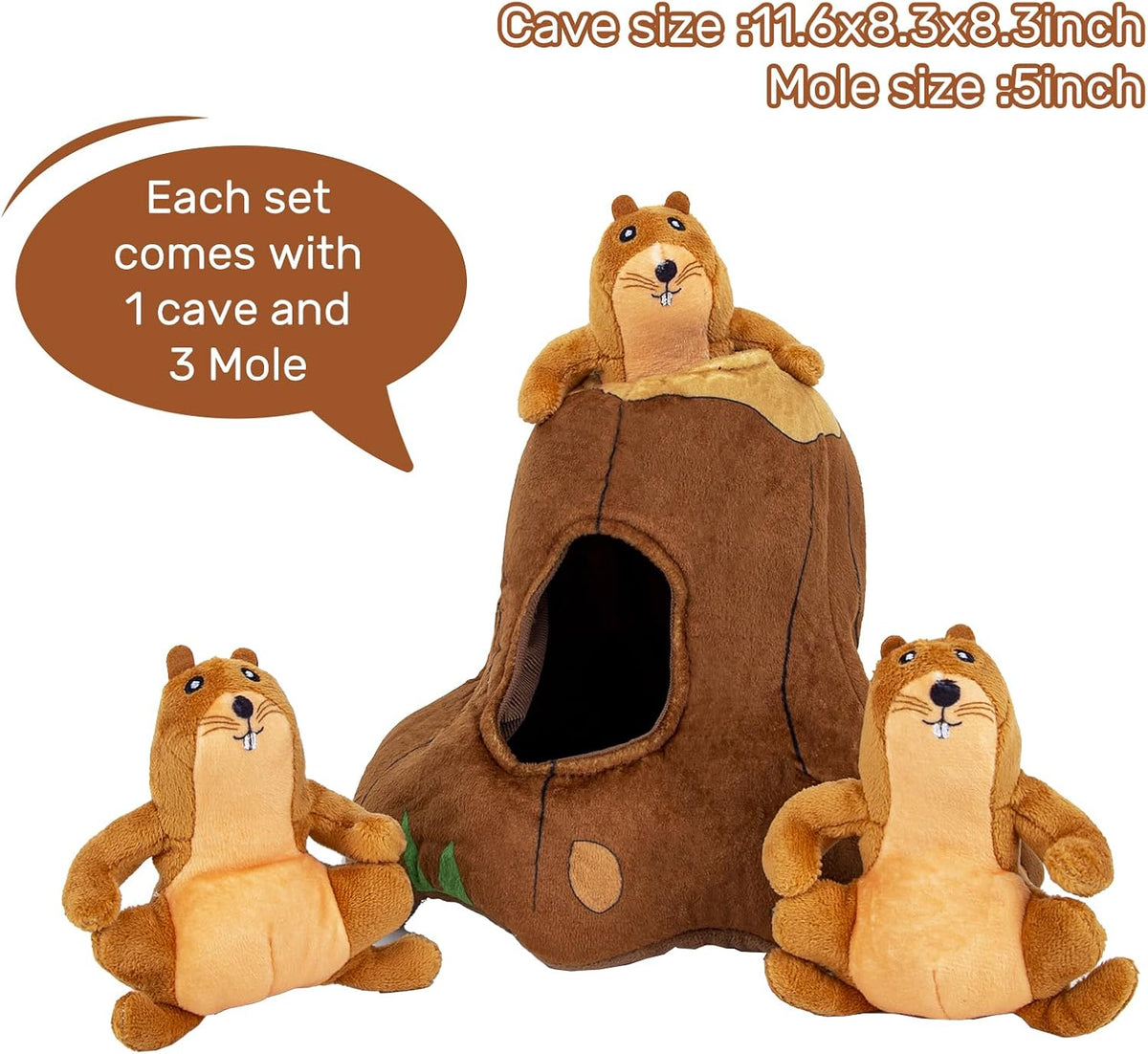 Hollypet Squeaky Hide and Seek Dog Toys for Small and Medium Dogs - Moles - image 2