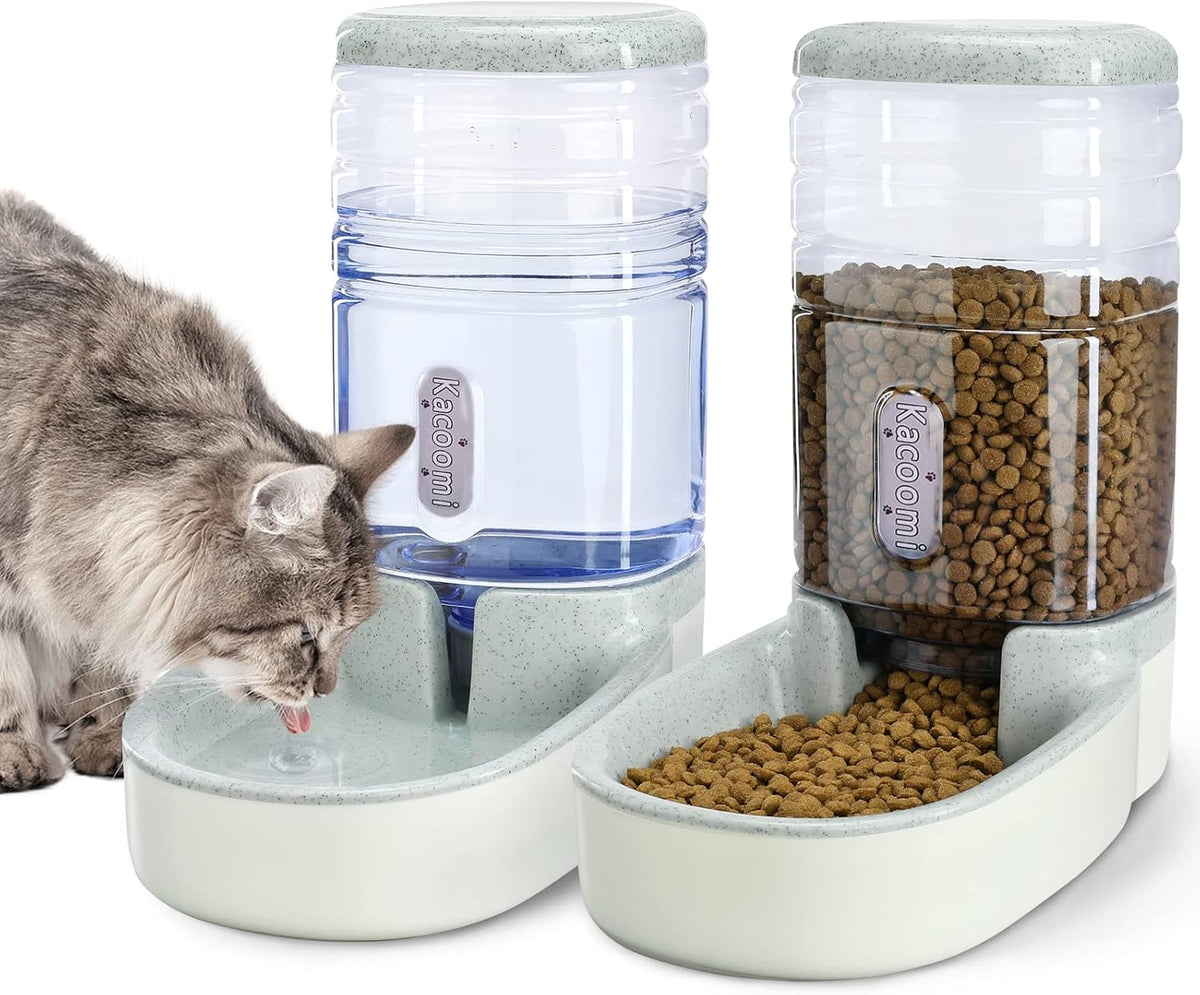 Automatic Cat Feeder and Water Dispenser with Stainless Steel Bowl - Grey
