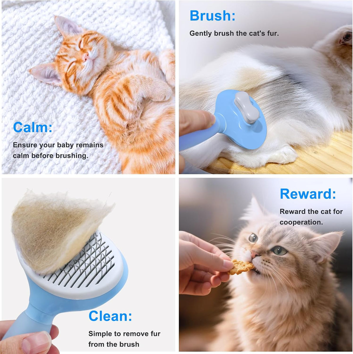 Cat Brush for Shedding, Self Cleaning Brush for Long & Short Hair Cats – Essentials for Cats - Blue - image 2