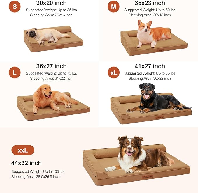 Chew Proof Dog Bed, 3" Memory Foam Dog Bed for Small and Medium Dogs, Removable and Washable Microsuede Cover, Waterproof Liner, Nonskid Bottom, 35x23 Inches M Khaki