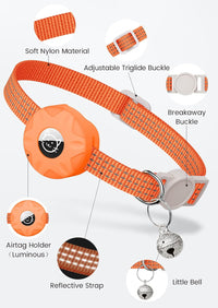 AirTag Cat Collar, Reflective Kitten Collar Breakaway – Essentials for Cats - Orange - image 3