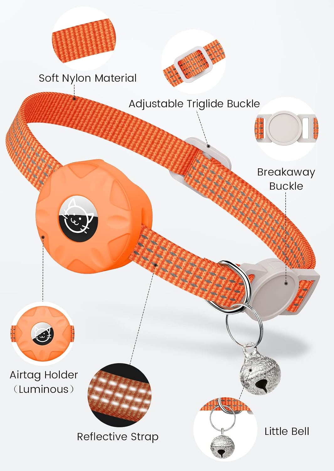 AirTag Cat Collar, Reflective Kitten Collar Breakaway – Essentials for Cats - Orange - image 3
