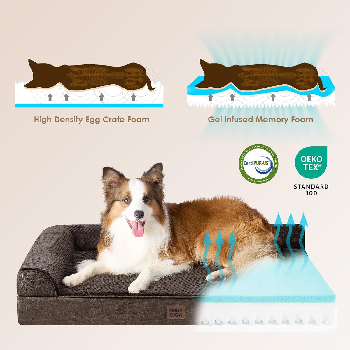 EHEYCIGA Orthopedic Dog Bed Medium Size, Memory Foam Dog Bed - Brown / 30.0"L x 20.0"W x 6"Th - image 4