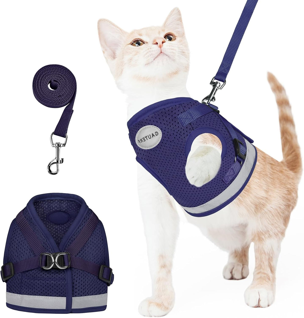 Cat Harness and Leash Set - M (Chest: 12" - 14") / NavyBlue