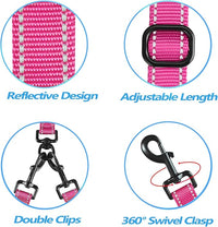 PetBonus Double Dog Leash, No Tangle Dual Leash, Reflective Walking Training Lead, 4 Comfortable Padded Handles for 2 Dogs with Collapsible Bowl and Waste Bags (Pink, Large)