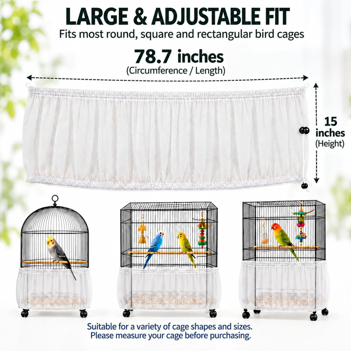 Bird Cage Net Cover Seed Catcher - White / 78.7 x 15 Inch/ 200 x 37 cm - image 2