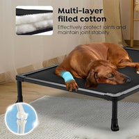 Veehoo Chew Proof Elevated Dog Bed, Durable Raised Pet Cot with Soft PP Cotton-Filled Waterproof Mat, Washable Padded Cot for Indoor, Outdoor & Camping, 35-Inch, Black