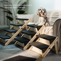 MEWANG Wood Pet Stairs & Ramp for Small/Medium Dogs and Cats, Aging Pets – 3-in-1 Foldable, Portable, Non-Slip Pet Ladder for Tall Beds, Couches,Cars–Holds Up to 220 lbs (17.3" L x 17.2" W x 13.0" H)