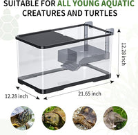 (Tank + Light + Filter + Filter Balls) Turtle Tank Kit, Turtle Tank Starter Kit,Bottom Drainage, Multi-Function Areas for Turtles, Crabs,Fishes, Amphibians,Reptiles. (21.65 × 12.28 × 12.28 Inch)