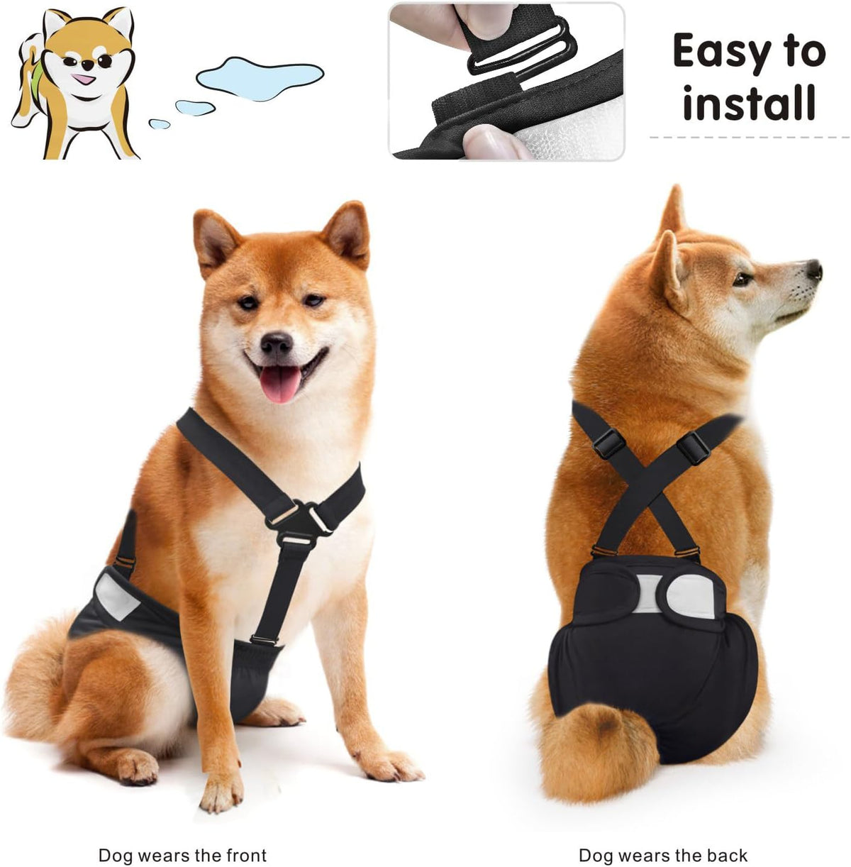 Idepet Female Dog Diapers with Suspender Detachable - 3 Pcs Black / L - image 3