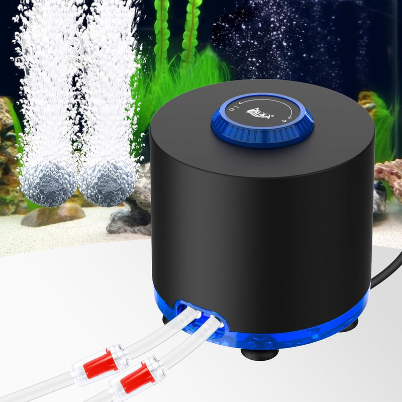 AQQA Aquarium Air Pump, 3W Powerful Dual Outlet Adjustable Oxygen Aerator – Essentials for Fish - 3W(Tank Up to 80 Gallon Aquariums)