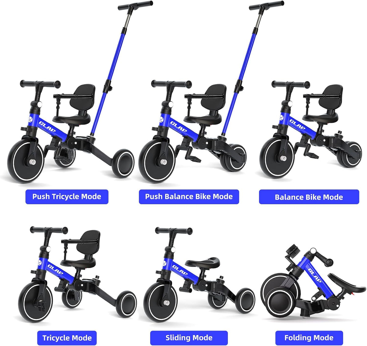 Glaf white toddler tricycle with parent push handle - view 16