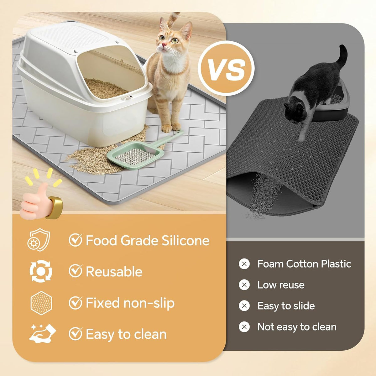 Silicone Cat Litter Mat for litter box Large 34" X 22"-Easy to Clean - Gray / 34" X 22" - image 3
