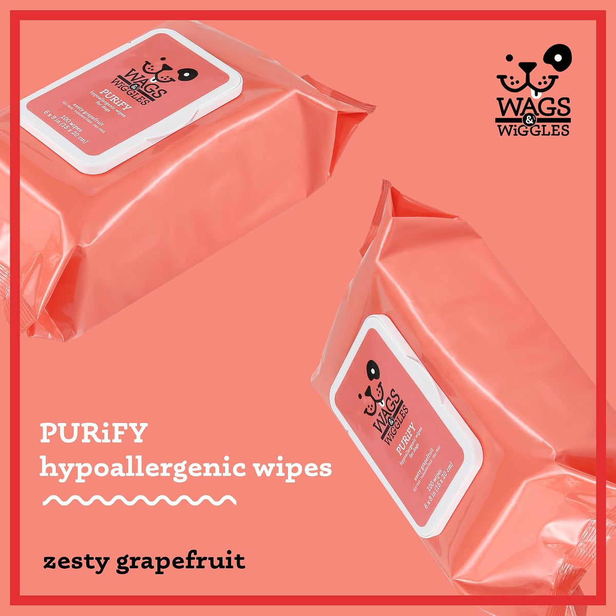 Wags & Wiggles Hypoallergenic Dog Wipes, Fragrance-Free - Zesty Grapefruit - Hypoallergenic / 100 Count (Pack of 12) - image 4