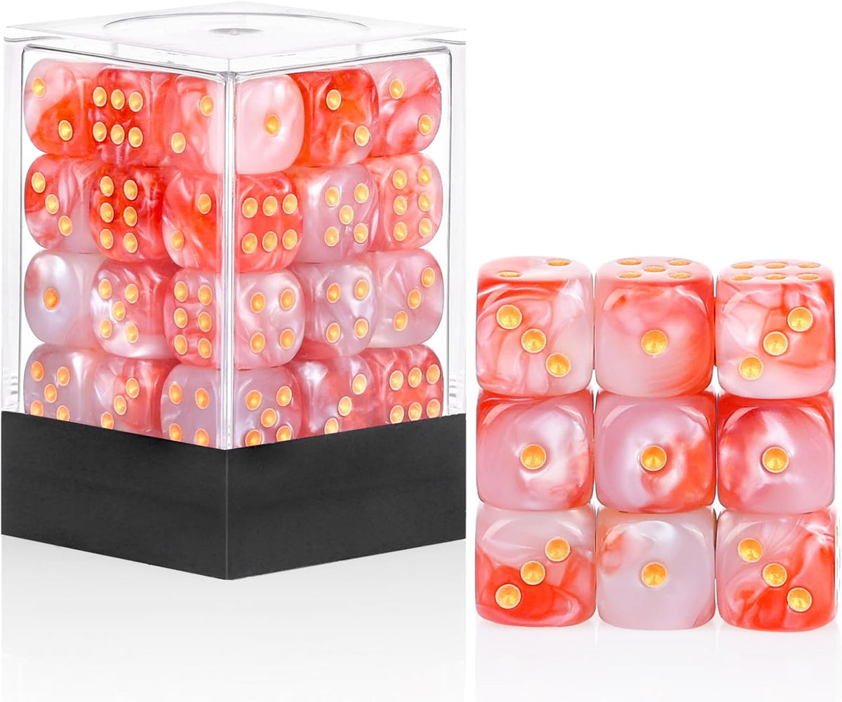 24 of Pack 16MM 6 Sided Dice Set, Two Colours D6 Game Dice Set - Red White