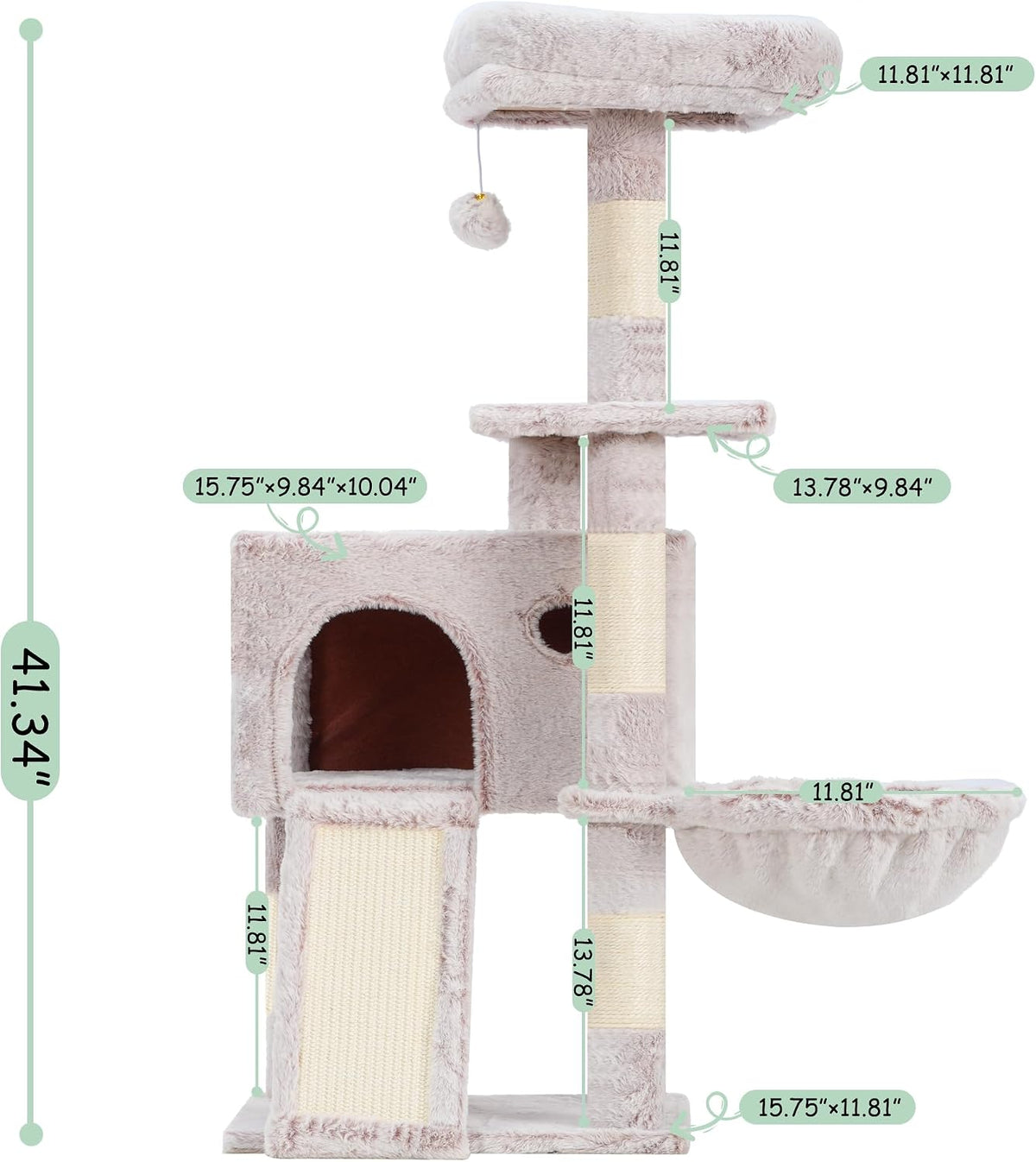 Cat Tree Tower 42'' with Condo, Indoor Scratching Post GCT005SG – Essentials for Cats - Muchroom / 42 inch - image 4