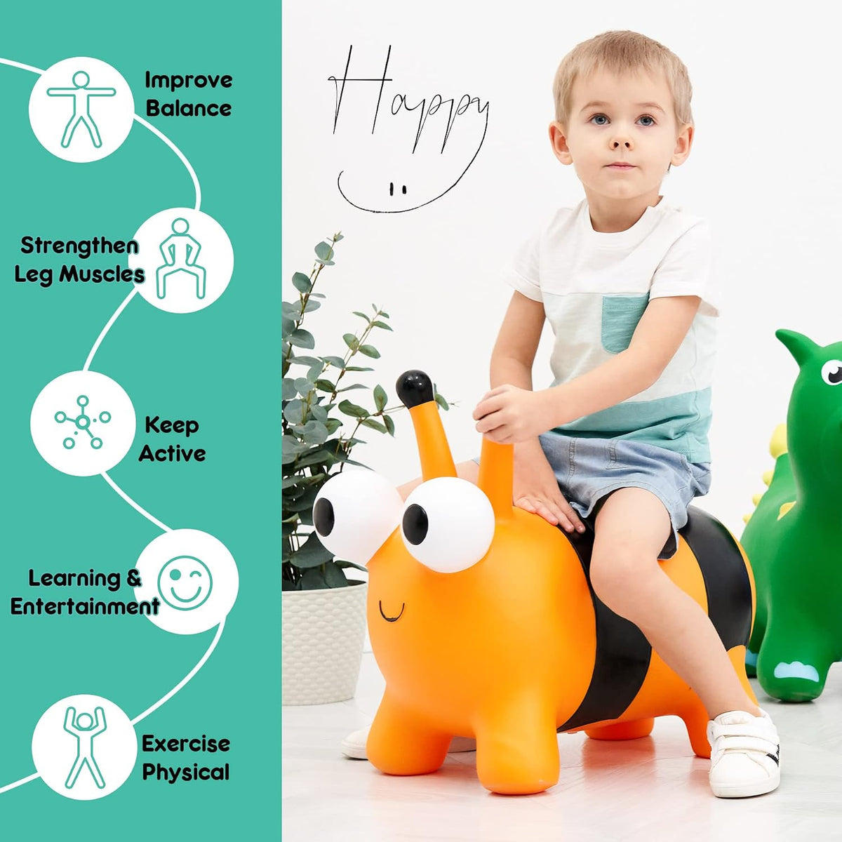 ZOOJOY Inflatable Horse Hopping Toy - Yellow Bee - image 4