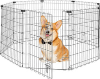 Foldable Dog Playpen 30" Height 8 Panels Metal Exercise Pen with Door - Indoor/Outdoor Puppy Playpen for Small Dogs, Portable Pet Fence for Yard Garden Camping, Black
